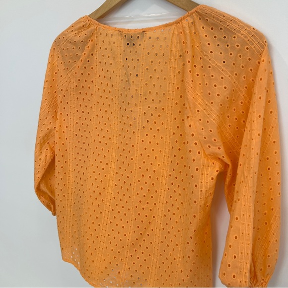 ❤️💙💛 Sanctuary Melon V Neck Eyelet Ruched Top Blouse Shirt NWT - Picture 4 of 8